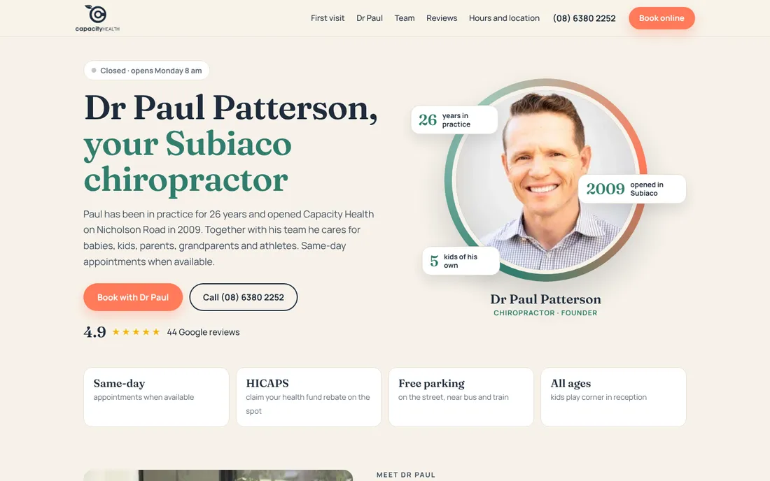Capacity Health · Dr Paul Patterson: desktop version