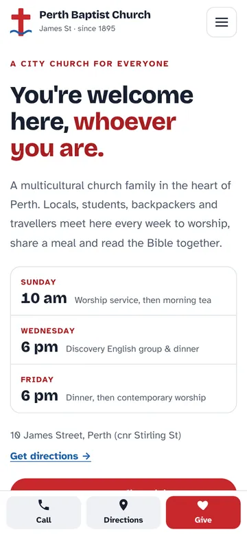 Perth Baptist Church: mobile version