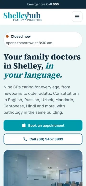 Shelley Hub Family Practice: mobile version