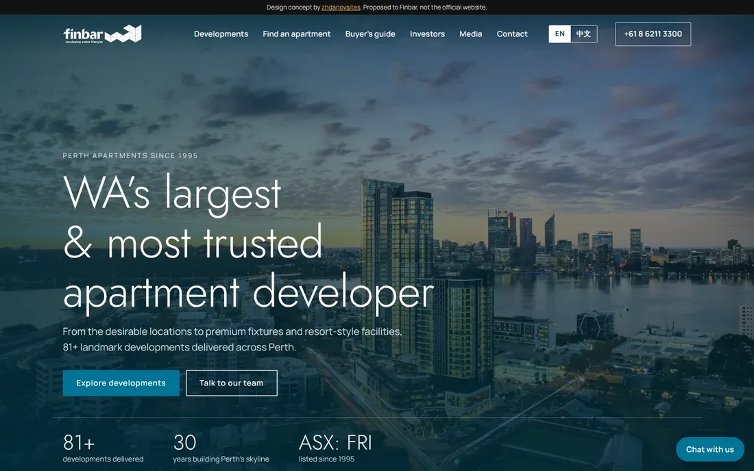 Finbar · Perth apartments: desktop version