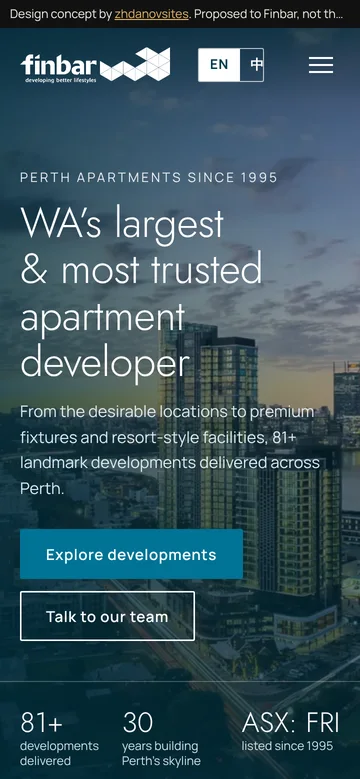 Finbar · Perth apartments: mobile version