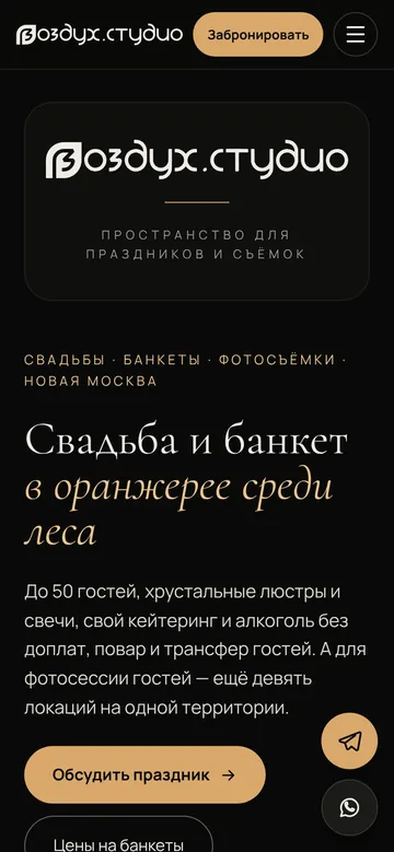 Сайт Vozduh.Studio — версия для телефона